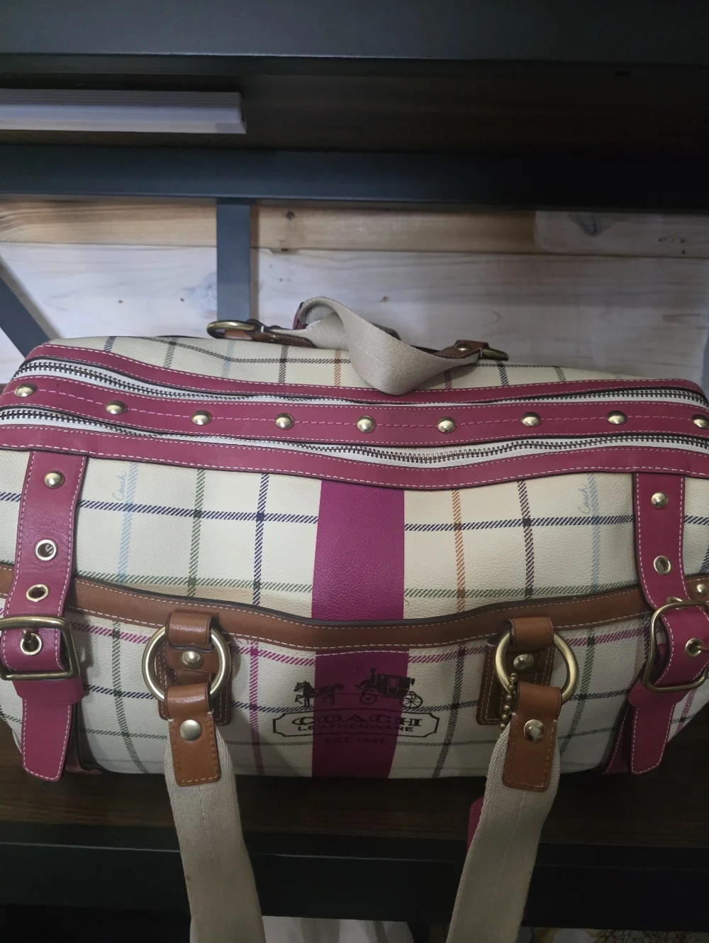 Coach Heritage Tattersall XL Duffle Travel Tote Bag Very RARE - Picture 12 of 17